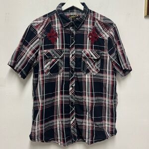 Helix Black and Red Plaid Casual Shirt